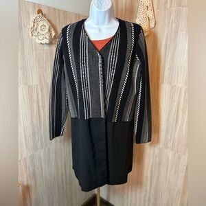 Alfani Black and White Striped Cardigan Sweater